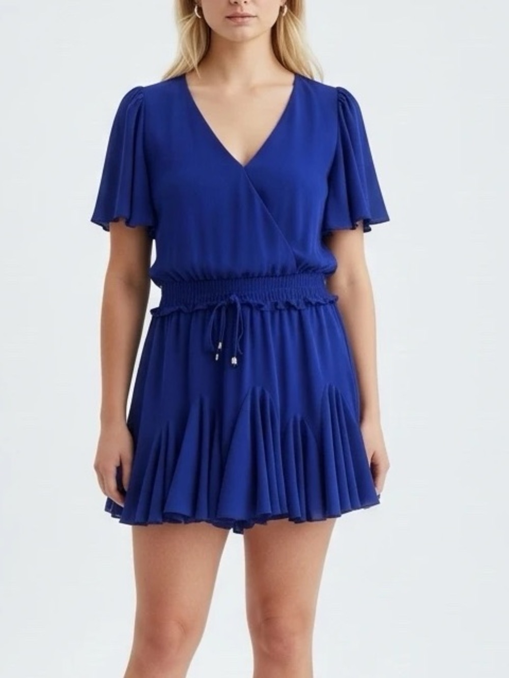 Main Strip Royal Blue Short Sleeve Romper